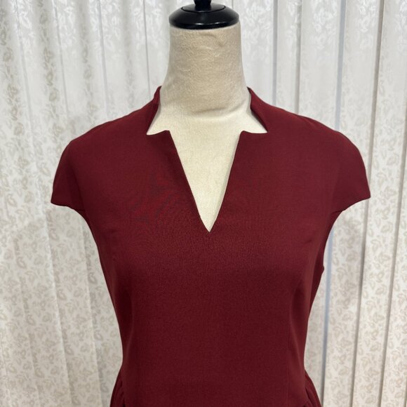 Commense Cap Sleeved Keyhole Neckline Flared Burgundy Midi Dress NWT, Size M - Picture 8 of 16